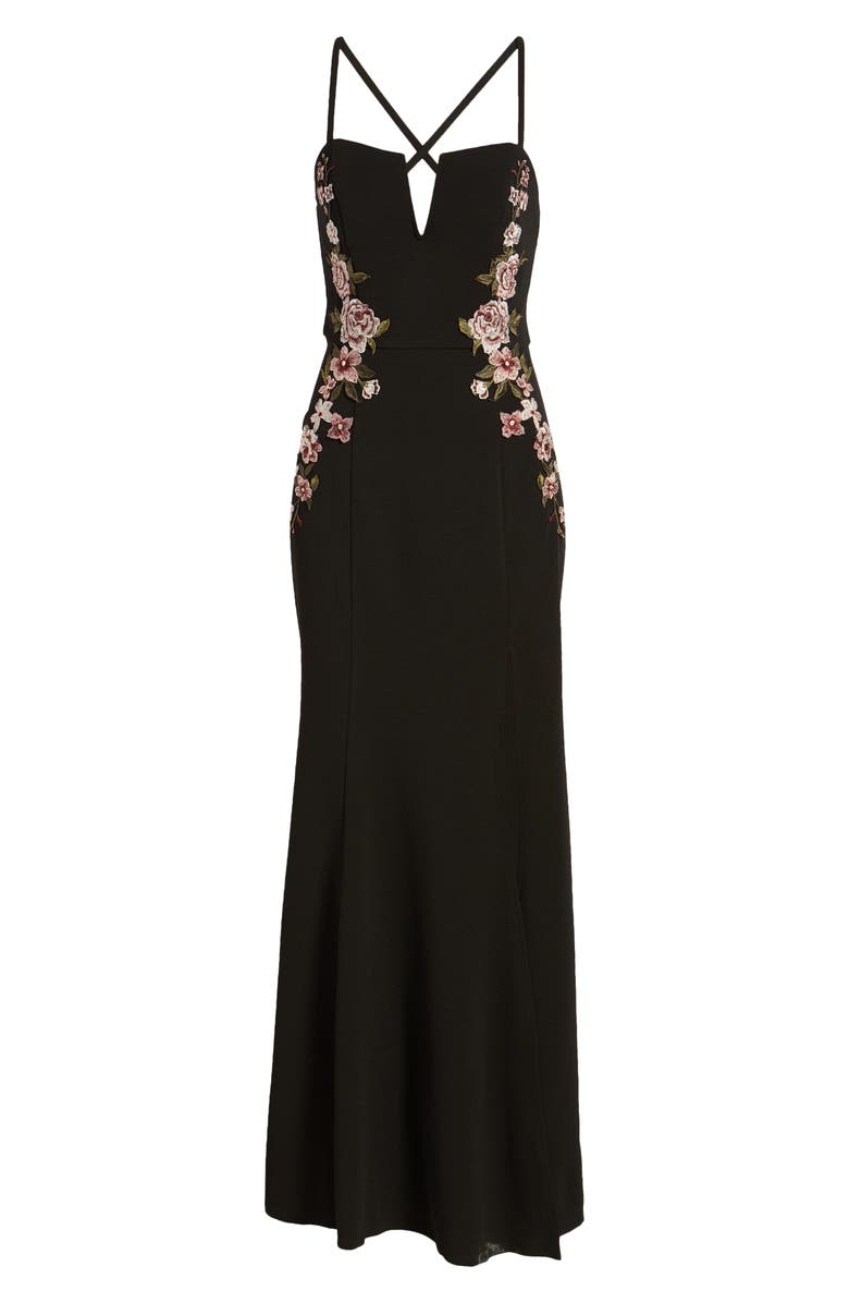 Speechless Rose Appliqué Crepe Gown, Alternate, color, 
