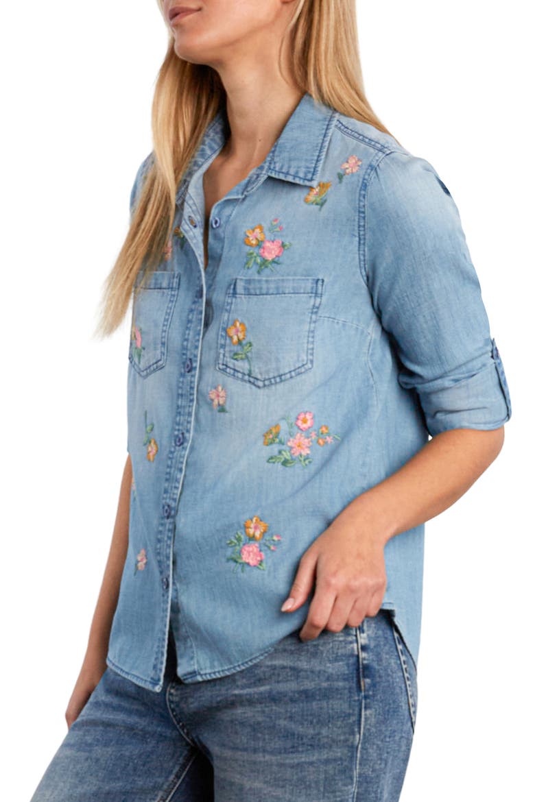 Sunset Floral Embroidered Shirt, Alternate, color, WASHED BLUE
