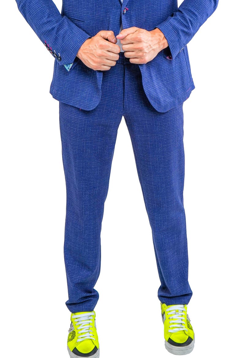 Squared Blue Stretch Flat Front Pants, Main, color, BLUE