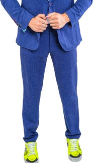Maceoo Squared Blue Stretch Flat Front Pants