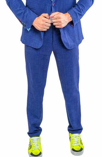 Maceoo Squared Blue Stretch Flat Front Pants