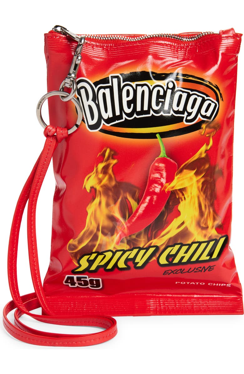 Balenciaga Chips Leather Phone Pouch, Main, color,