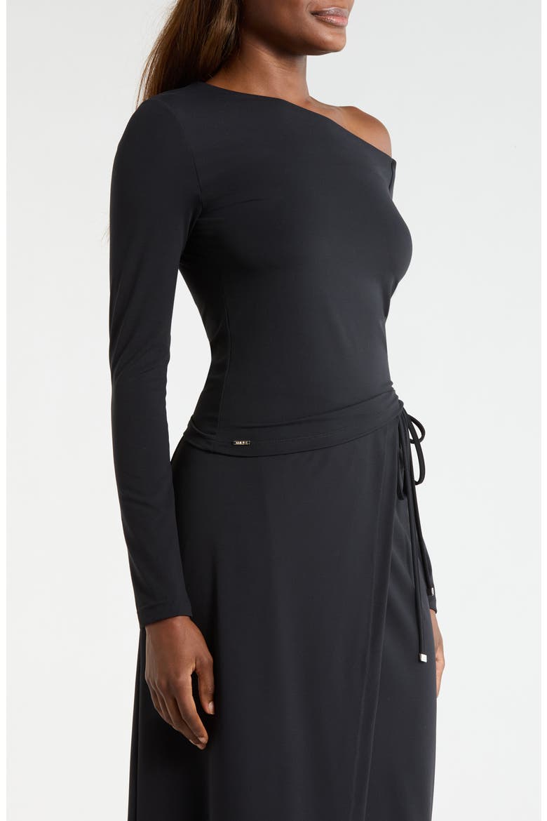 Cloud Off the Shoulder Drawstring Detail Top, Alternate, color, BLACK
