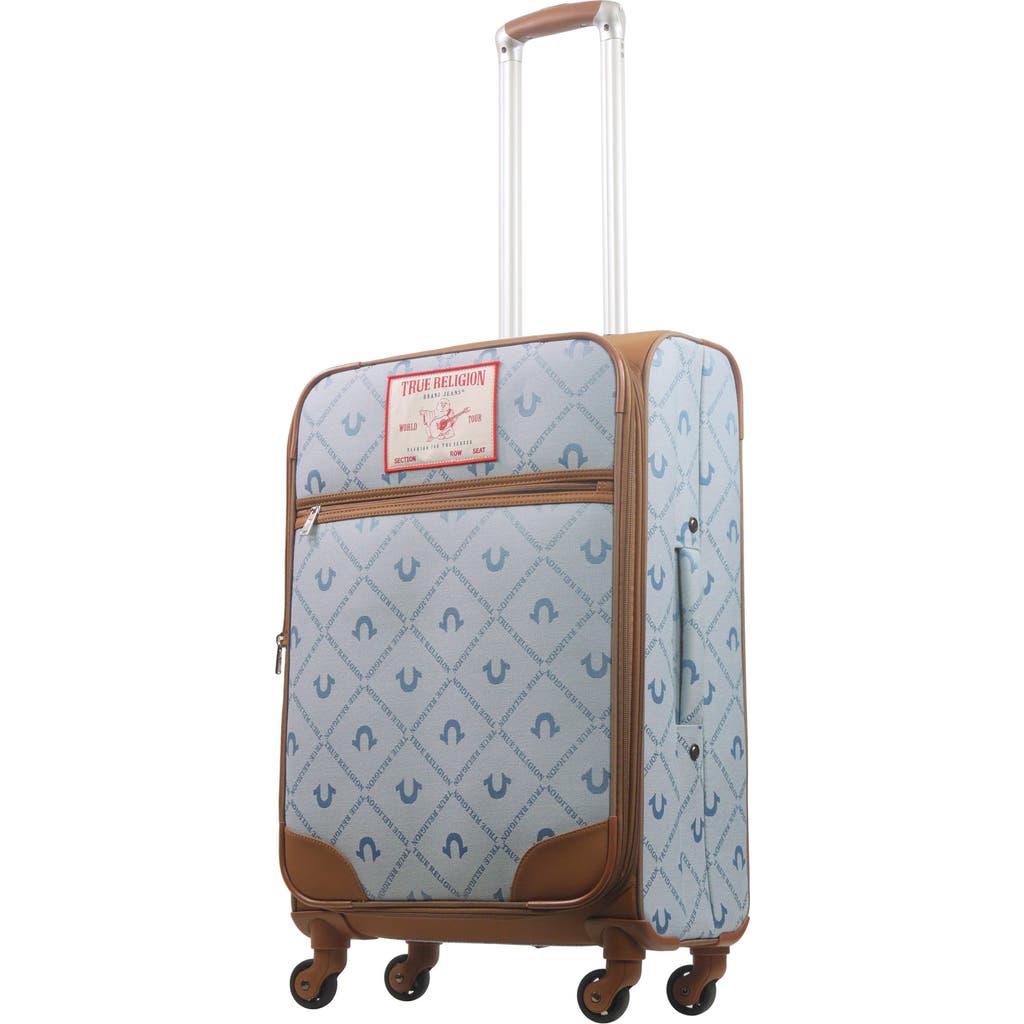 True Religion Soft Sided 27" Expandable, Spinner Luggage Wiith Ionic Logo Monogram And Buddha Patch