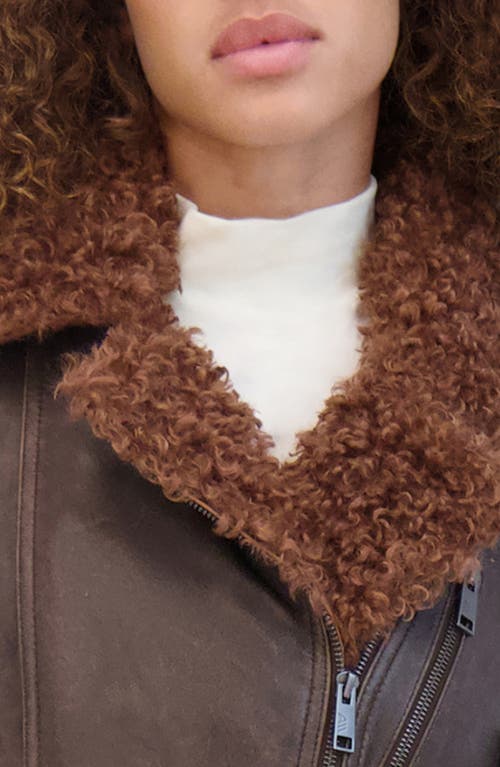 Andrew Marc Paley Leather Jacket With Faux Shearling Collar In Brown