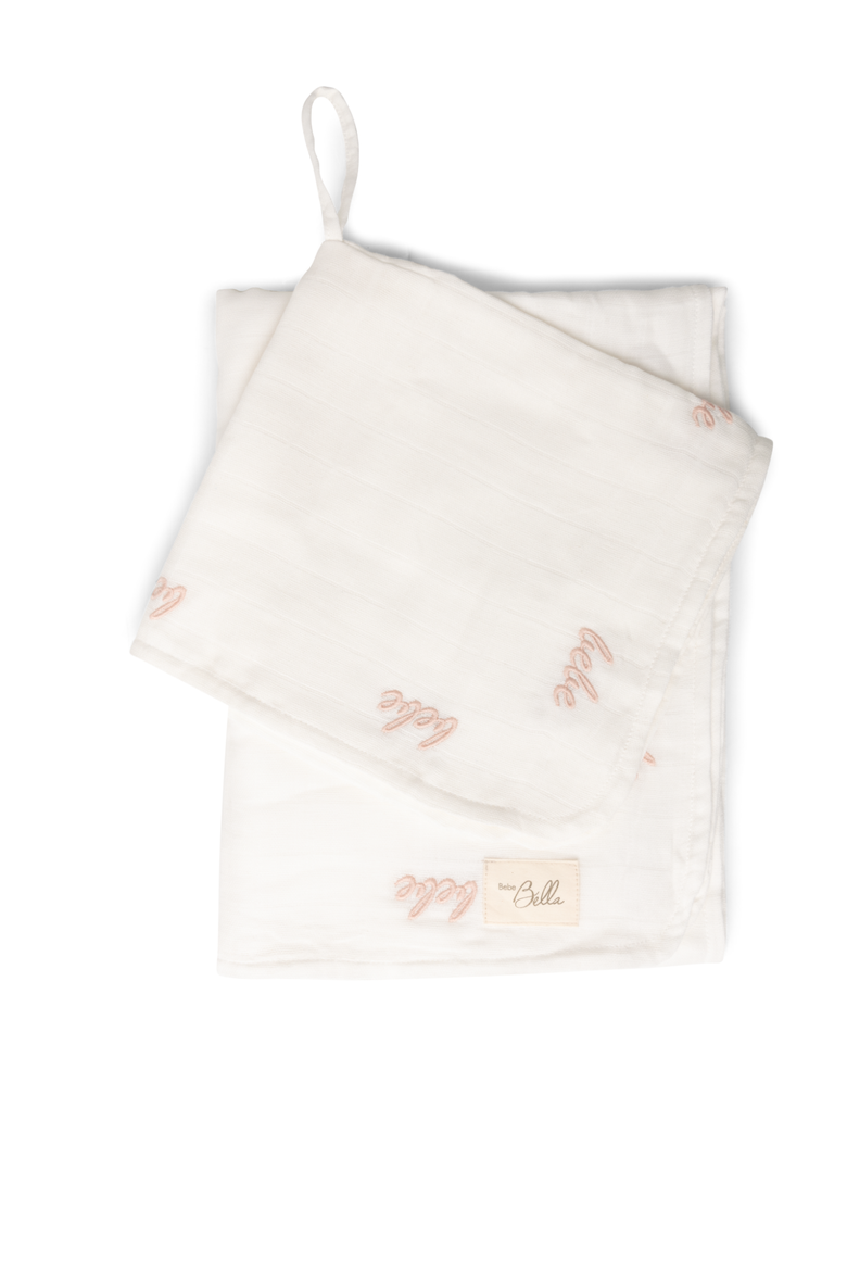 Girl Embroidered Cotton Gauze Swaddle and Lovey Set, Main, color, Off White/Light Maple