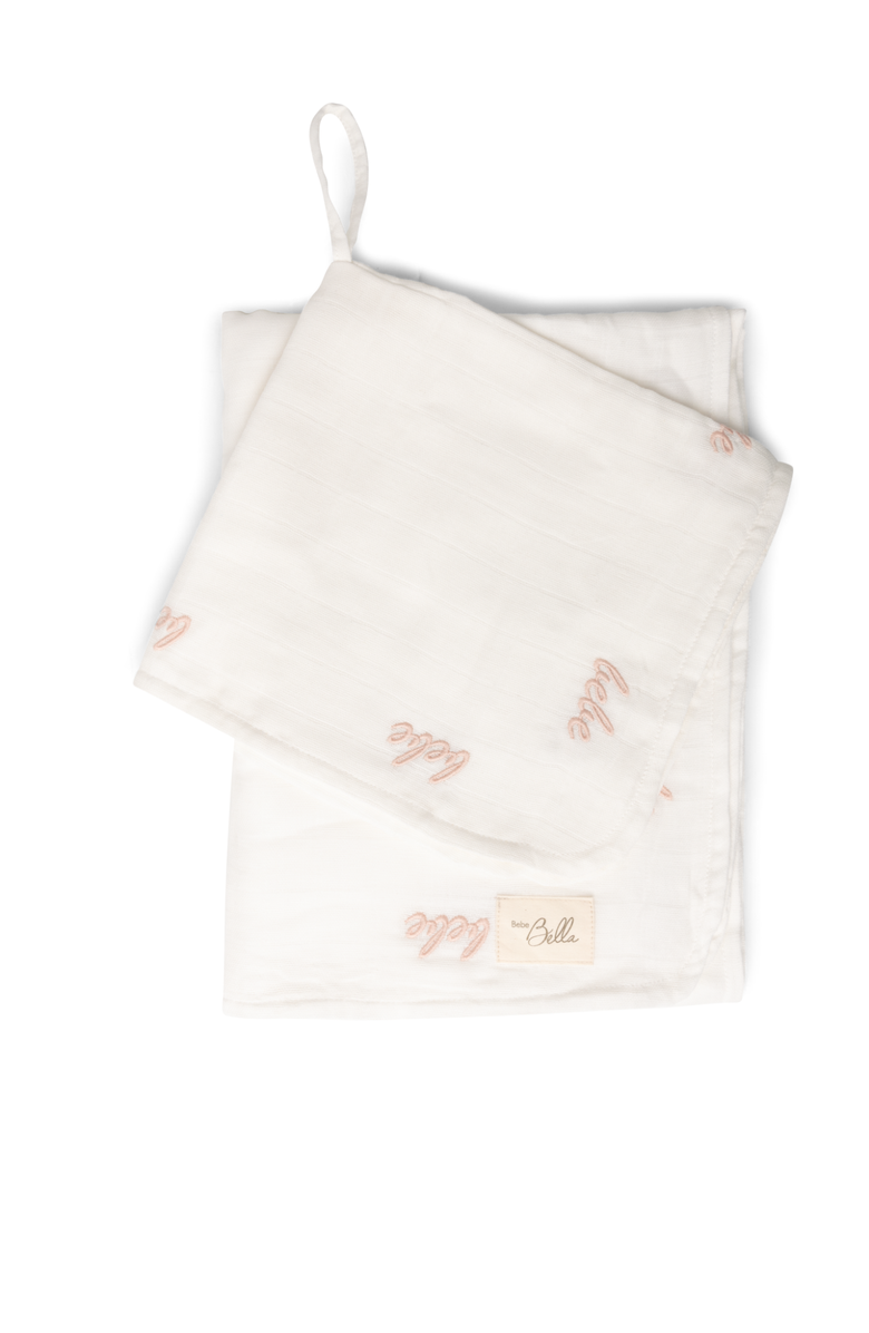Bebe Bella Girl Embroidered Cotton Gauze Swaddle and Lovey Set, Main, color, Off White/Light Maple
