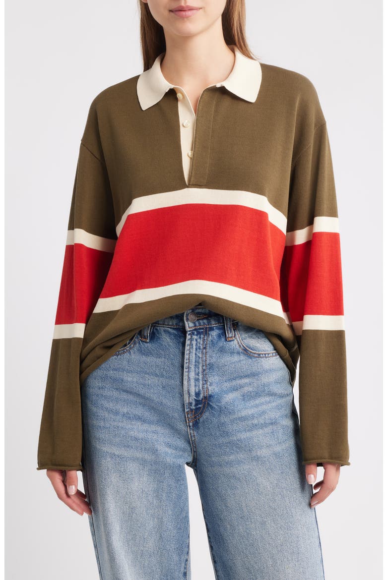 The Rugby Stripe Sweater, Main, color, ARMY W/ HOT RED STRIPE