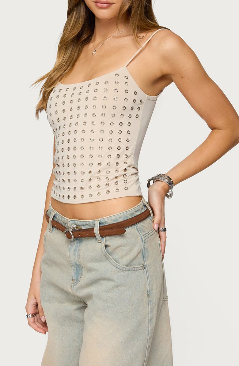 EDIKTED Vallie Grommet Crop Camisole, Alternate, color, Beige