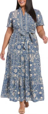 London Times Embroidered Tiered Maxi Dress