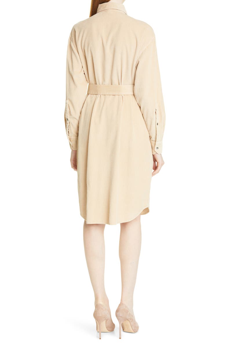 BOSS Desterig Belted Long Sleeve Corduroy Shirtdress, Alternate, color, Light Camel
