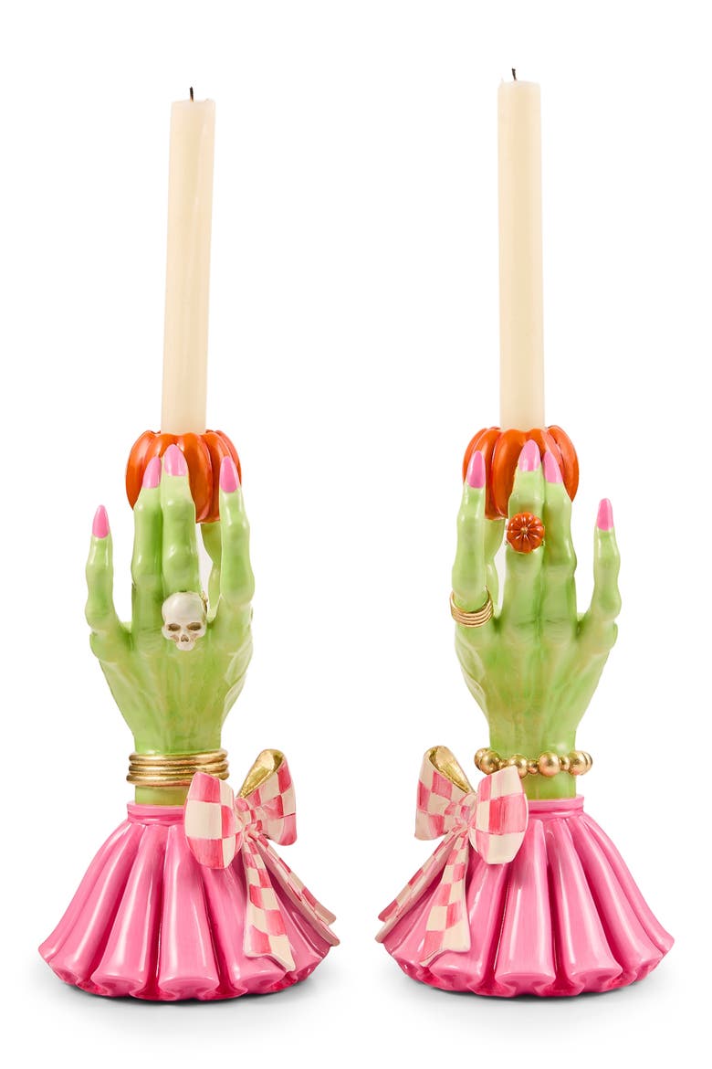 Set of 2 Glam-O-Ween Hand Candle Holders, Alternate, color, MULTI