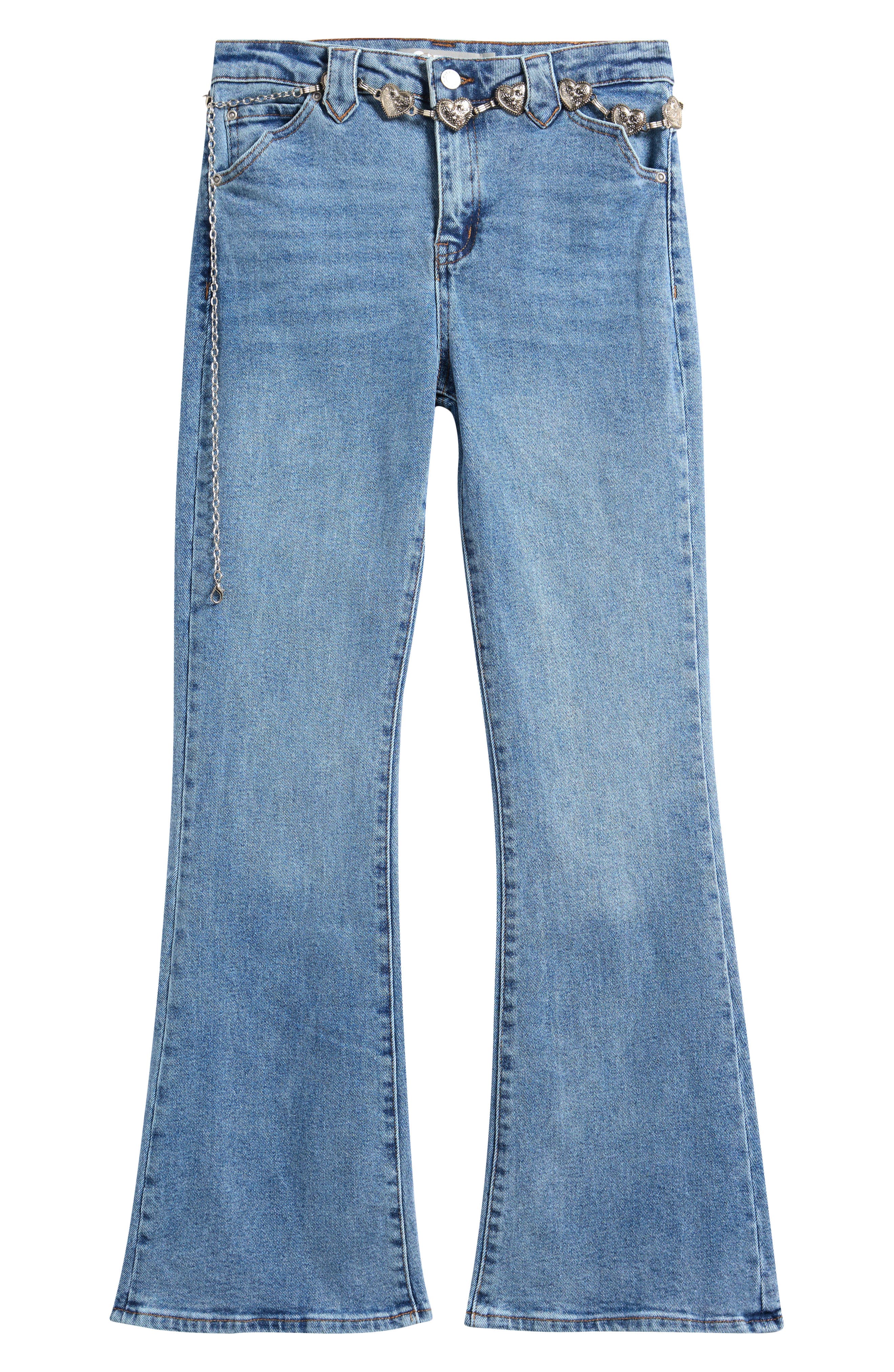 Tractr Kids' Western Flare Leg Jeans with Chain Belt