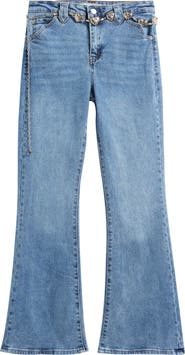 Tractr Kids' Western Flare Leg Jeans with Chain Belt