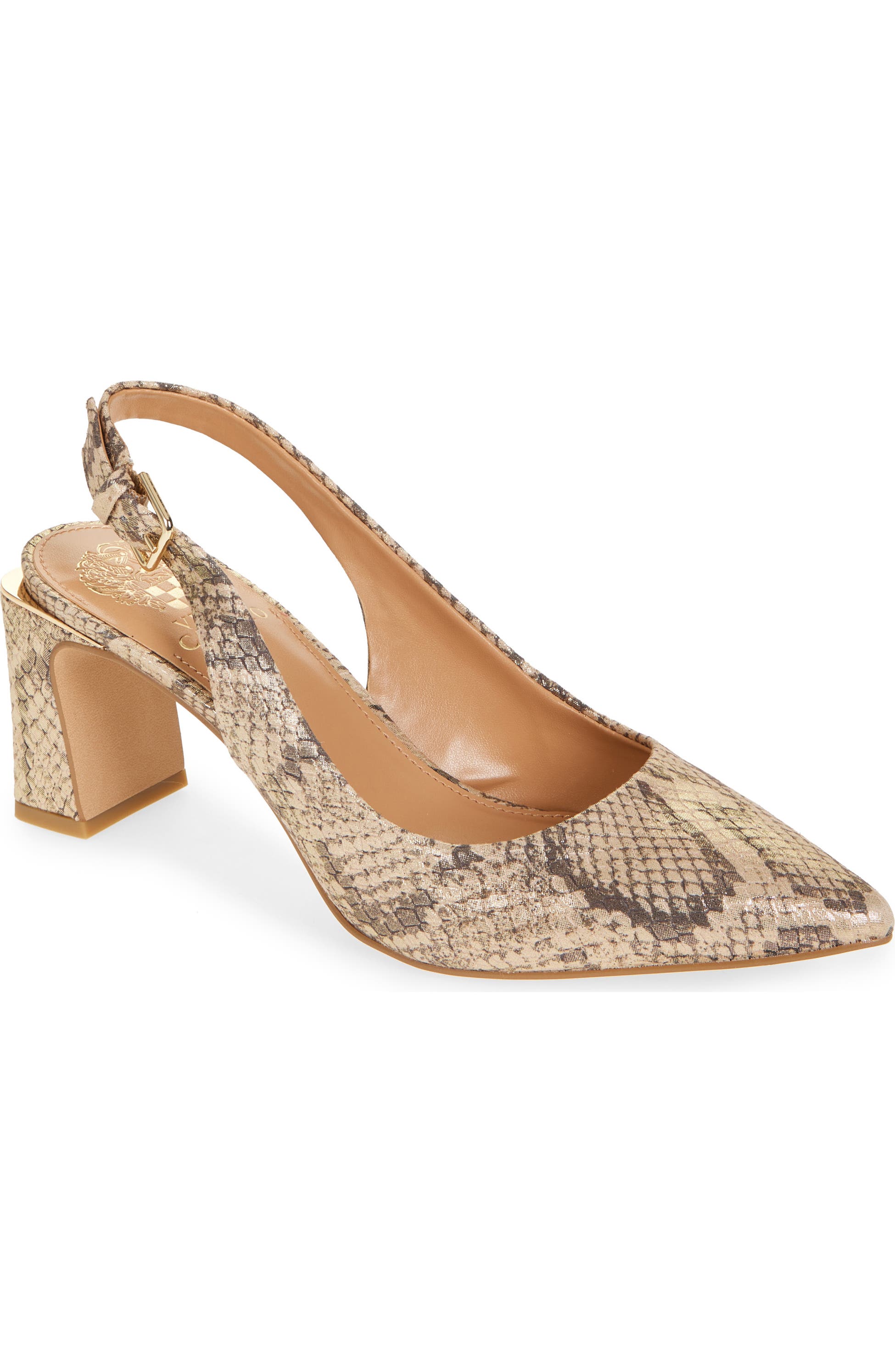 Vince Camuto Hamden Pointed Toe Slingback Pump, Main, color, Natural Gold Snake