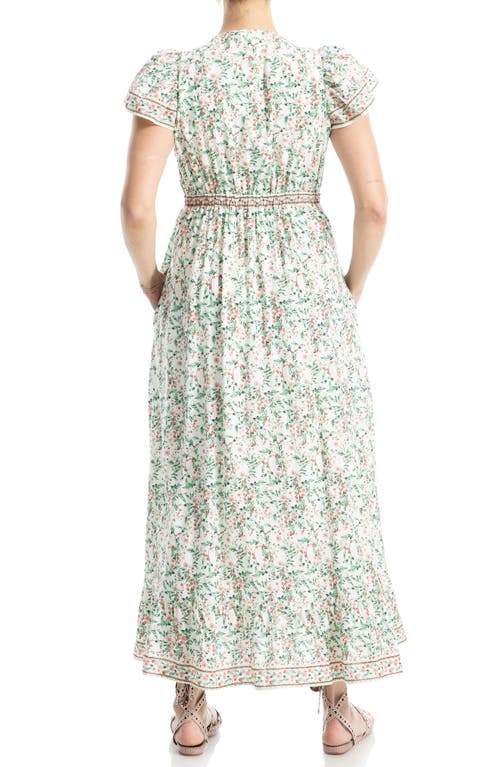Max Studio Floral Flutter Sleeve Maxi Dress In Cream/leafy Cherry Blossoms