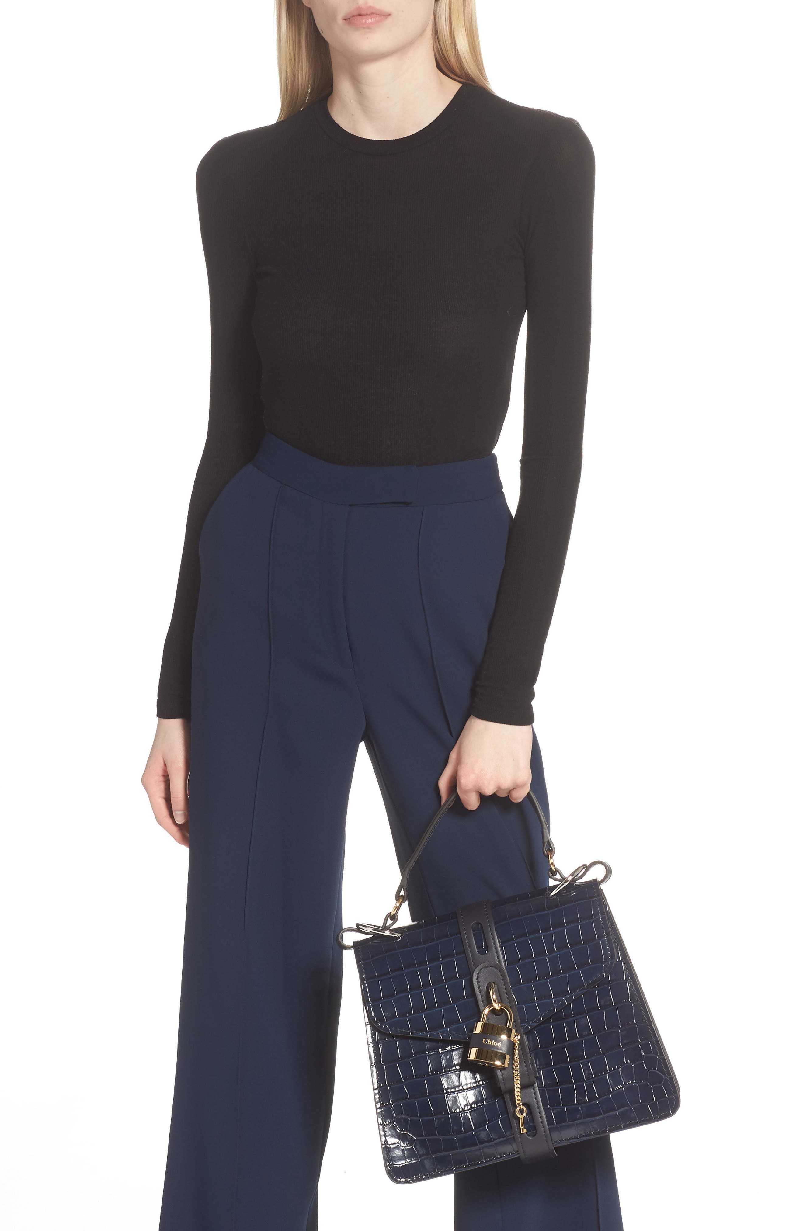 Chloé Medium Aby Croc Embossed Calfskin Shoulder Bag, Alternate, color, 