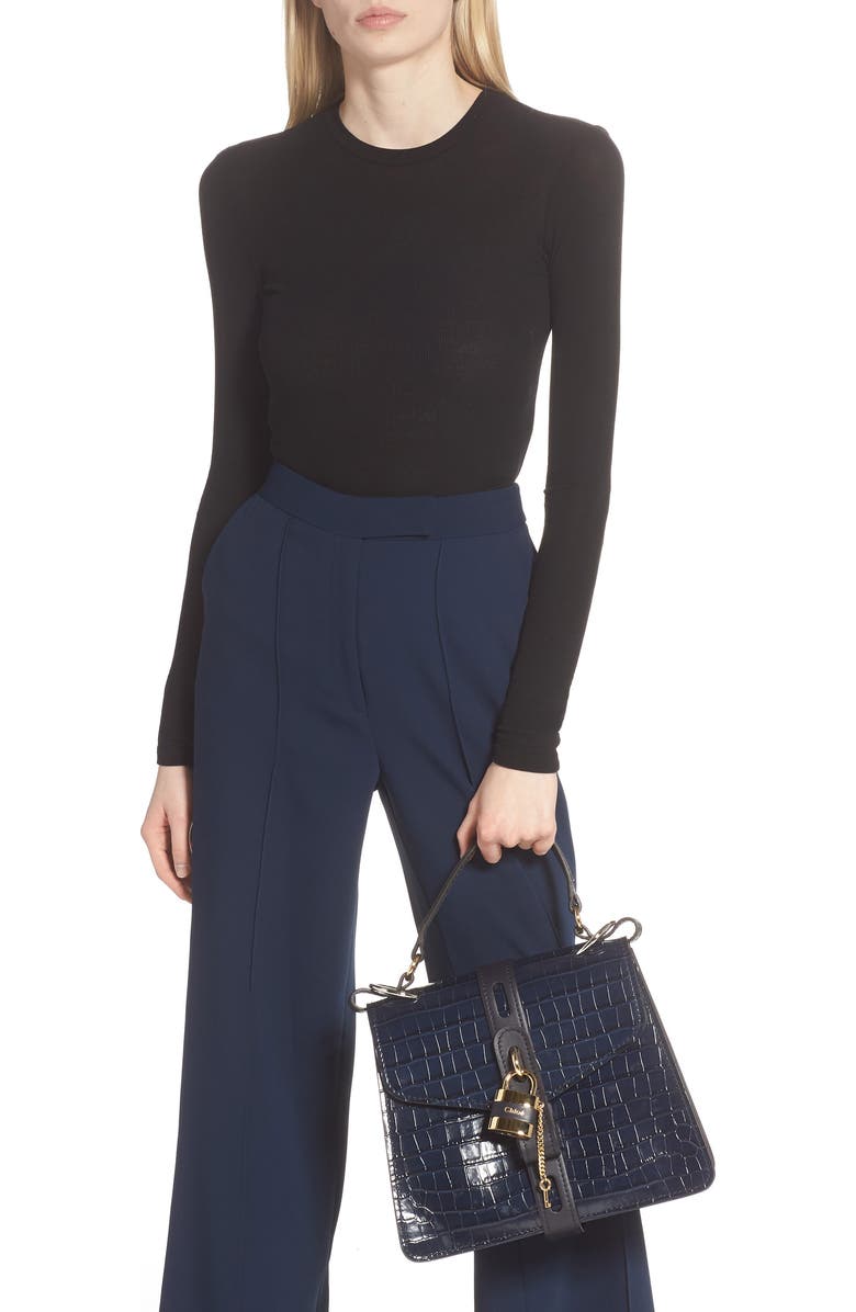 Chloé Medium Aby Croc Embossed Calfskin Shoulder Bag, Alternate, color,