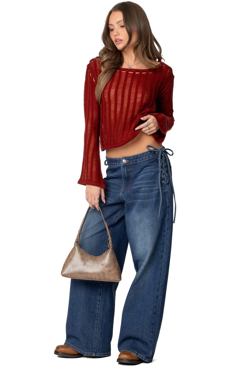 Katt Lace Up Baggy Jeans, Alternate, color, BLUE