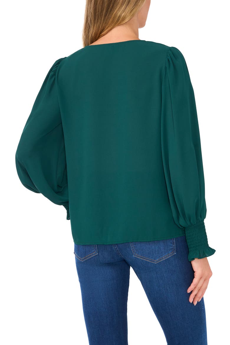 Smocked Cuff V-Neck Top, Alternate, color, DARKFOREST