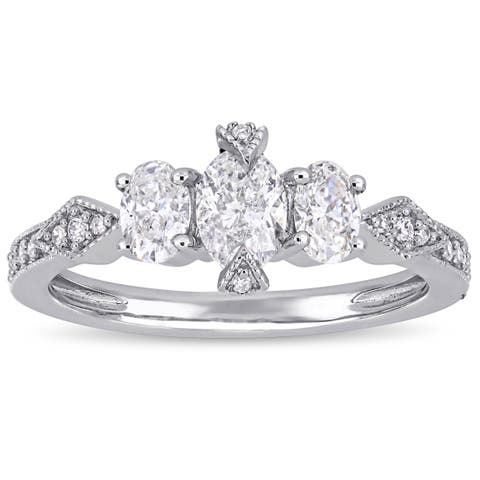 7/8 CTTW Diamond Oval 3-Stone Ring 14k