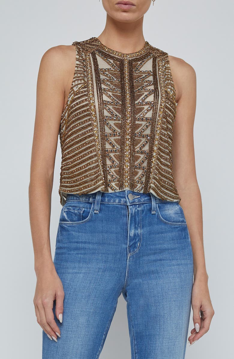 L'AGENCE Kienna Embellished Sleeveless Top, Main, color, Parchment
