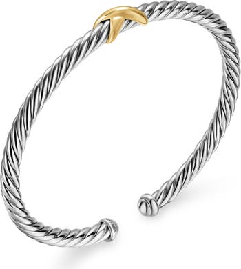 Cable Flex X Station Bracelet in Sterling Silver with 14K Yellow Gold, 4mm