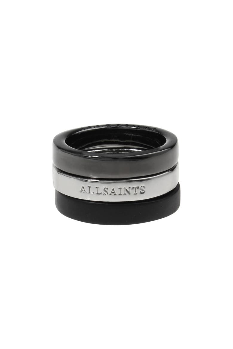 Set of 3 Band Stacking Rings, Main, color, BLACK/RHODIUM