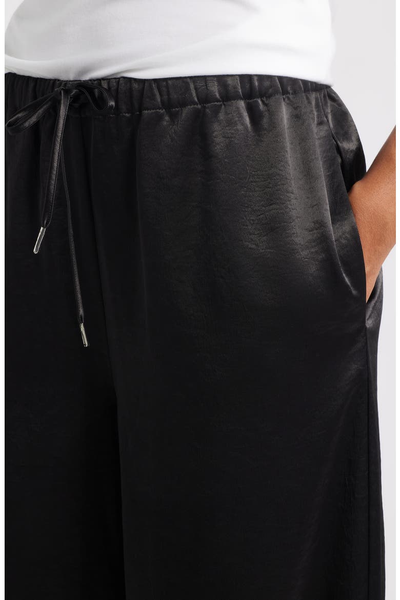 Village Satin Drawstring Wide Leg Pants, Alternate, color, BLACK