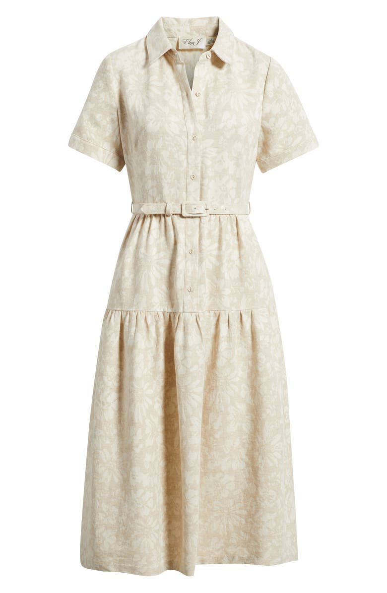 Eliza J Floral Print Cotton Blend Shirtdress, Alternate, color, Oatmeal