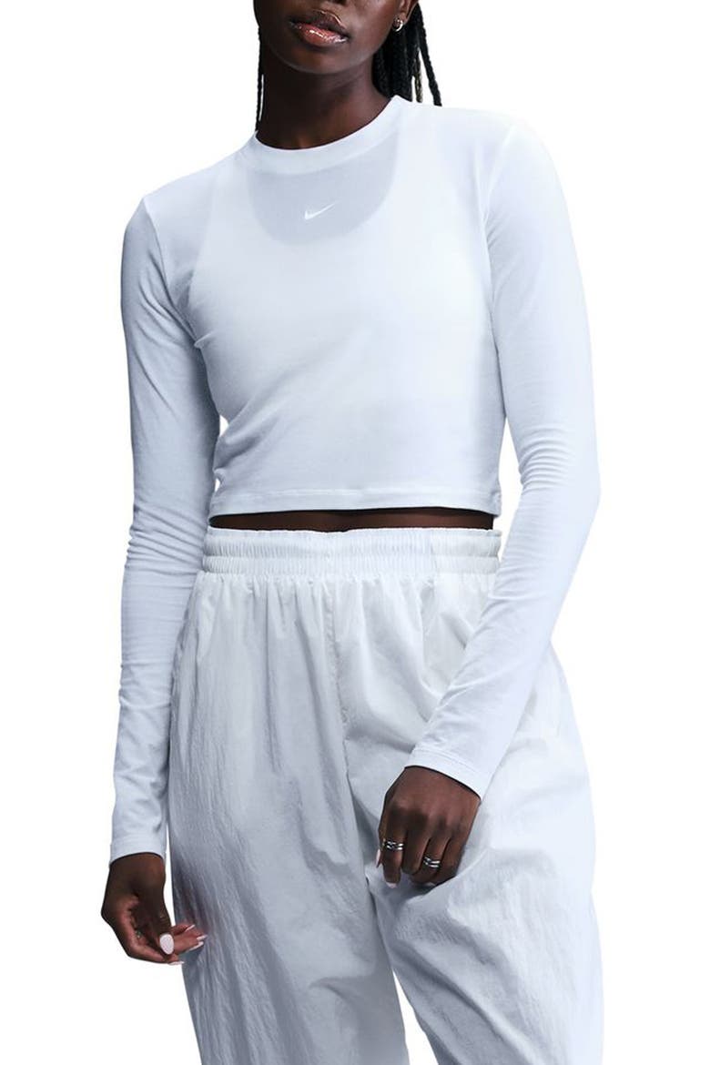 Sportswear Chill Knit Slim Long Sleeve Crop T-Shirt, Main, color, WHITE/ WHITE