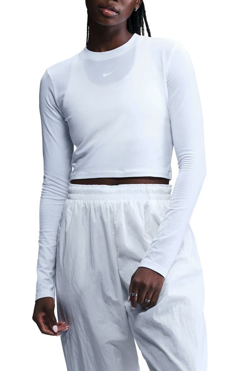 Nike Sportswear Chill Knit Slim Long Sleeve Crop T-Shirt, Main, color, White/ White