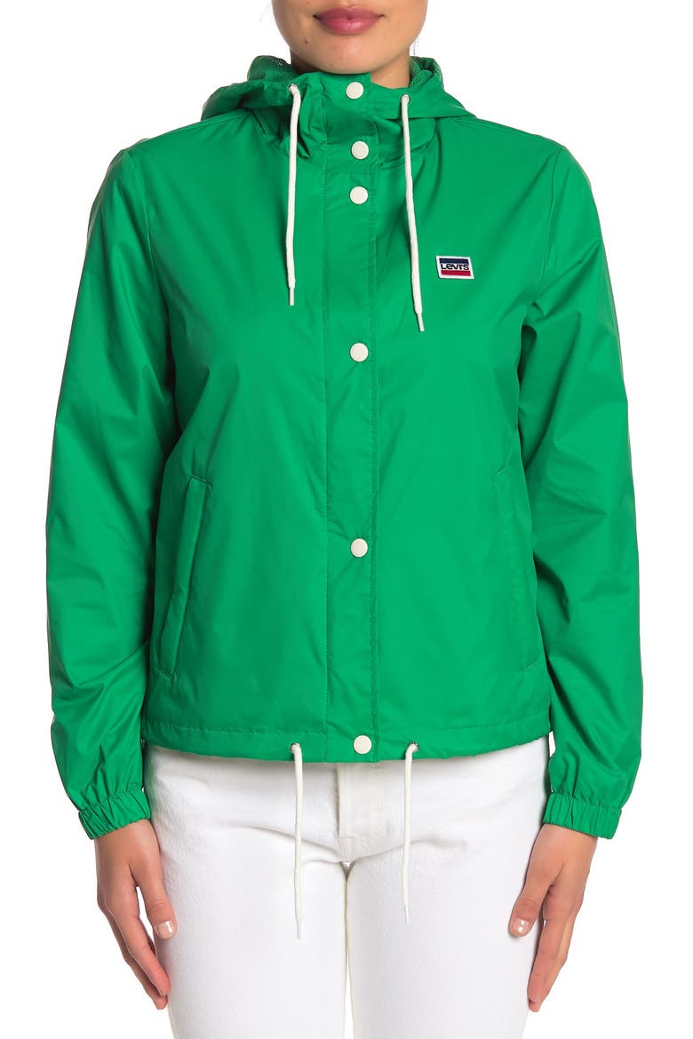 Hooded Zip Front Windbreaker Jacket, Alternate, color, GREEN