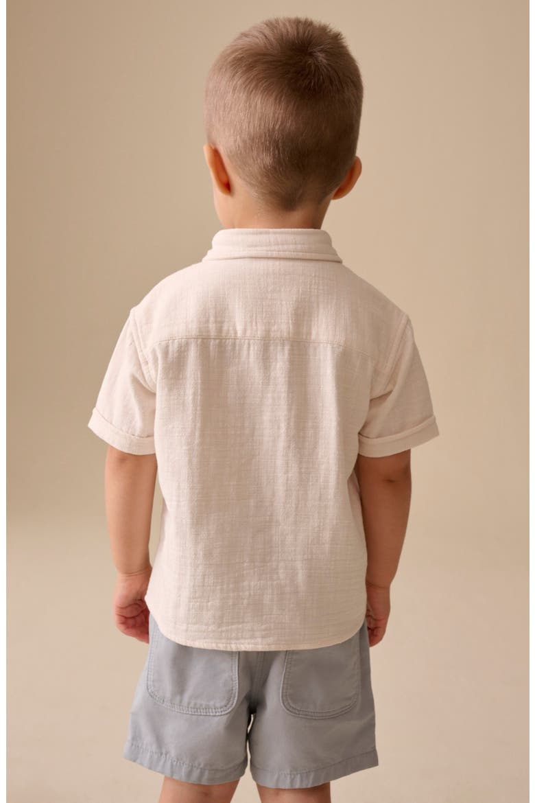 Kids' Embroidered Short Sleeve Cotton Button-Up Shirt, Alternate, color, NEUTRAL