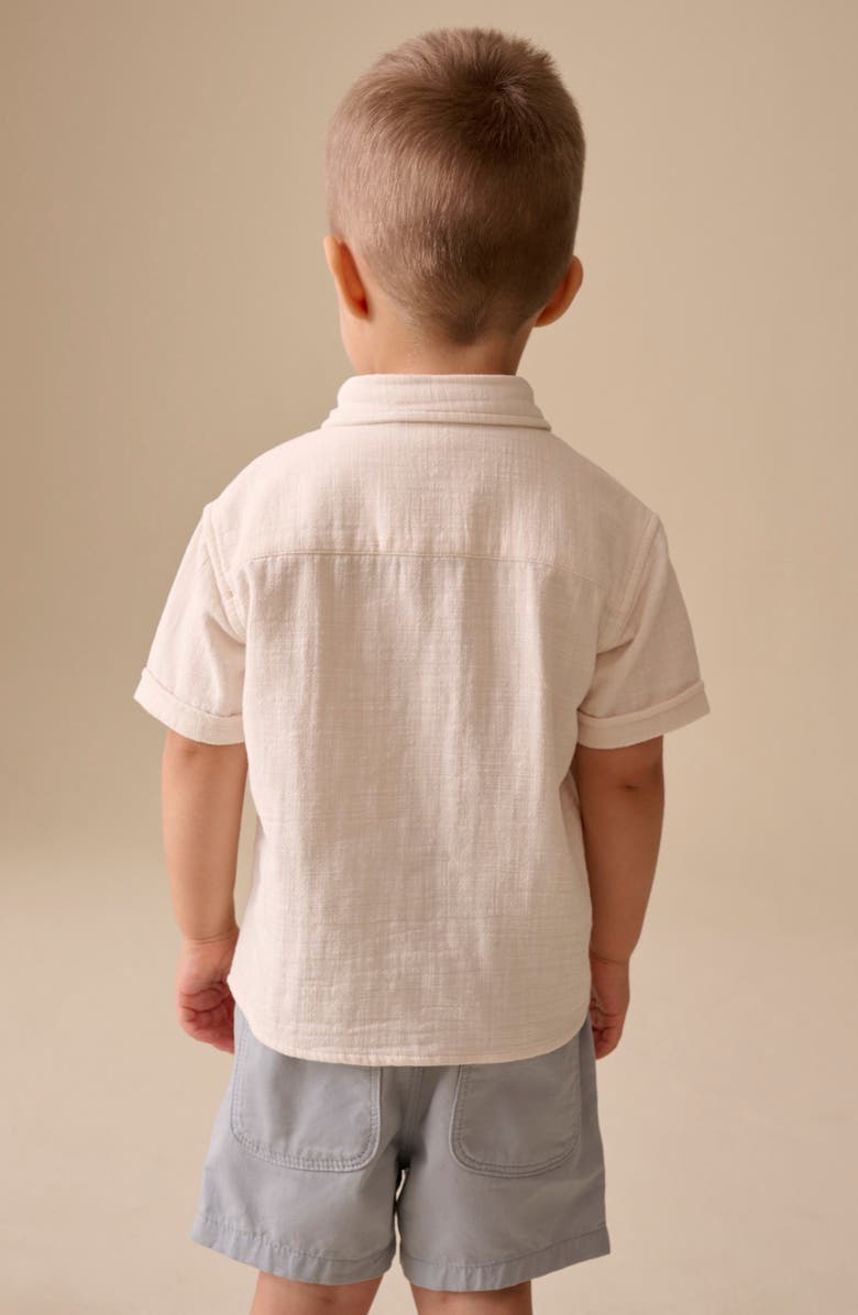NEXT Kids' Embroidered Short Sleeve Cotton Button-Up Shirt, Alternate, color, Neutral