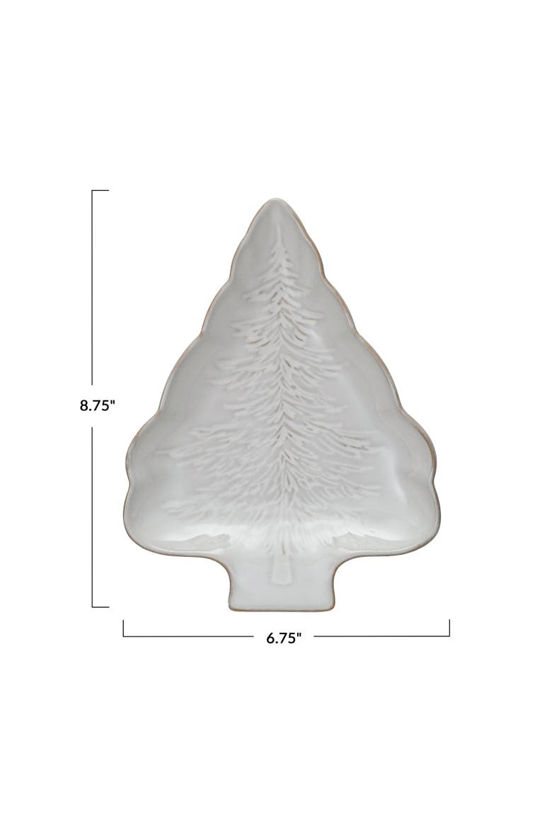 Stoneware Tree Shaped Plate with Tree Design with Reactive Glaze, Alternate, color, White