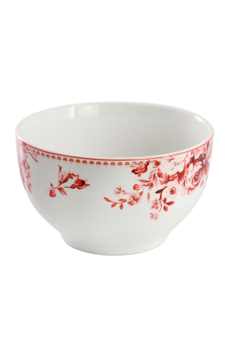 Elama Traditional Rose 16 Piece Stoneware Dinnerware Set, Alternate, color, Red