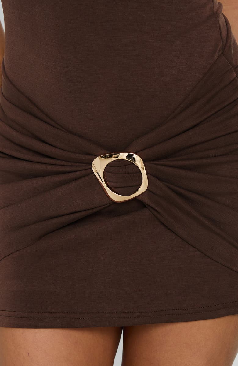 Princess Polly Kharla Ruched Hardware Body-Con Minidress, Alternate, color, Brown