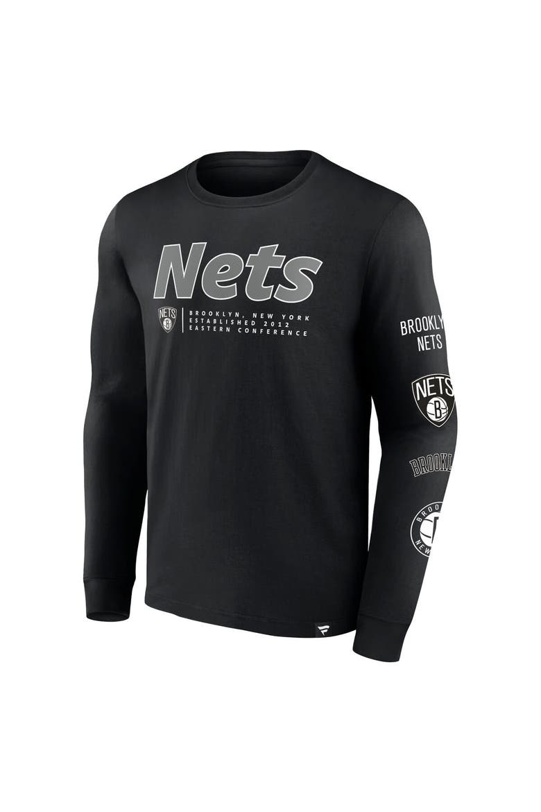 Men's Fanatics Branded Black Brooklyn Nets Baseline Long Sleeve T-Shirt, Alternate, color, Black