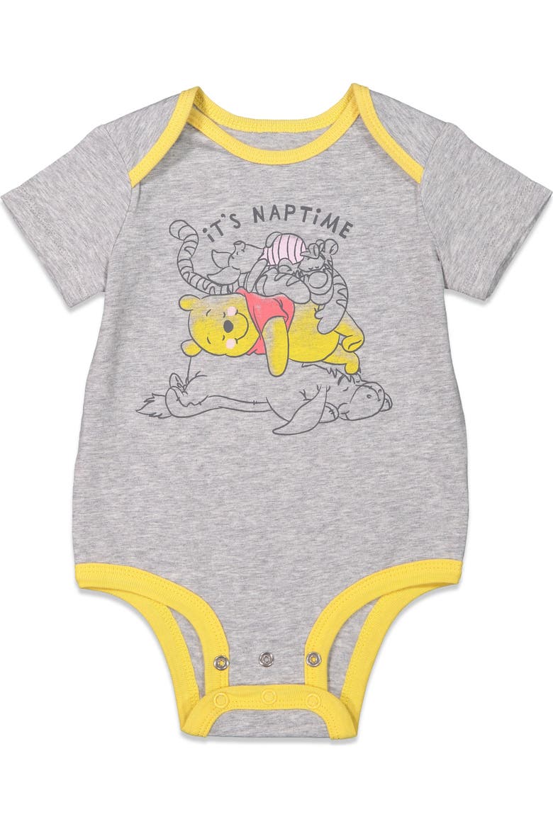 Winnie the Pooh 3-Pack Short Sleeve Bodysuits, Alternate, color, Grey Oatmeal Yellow