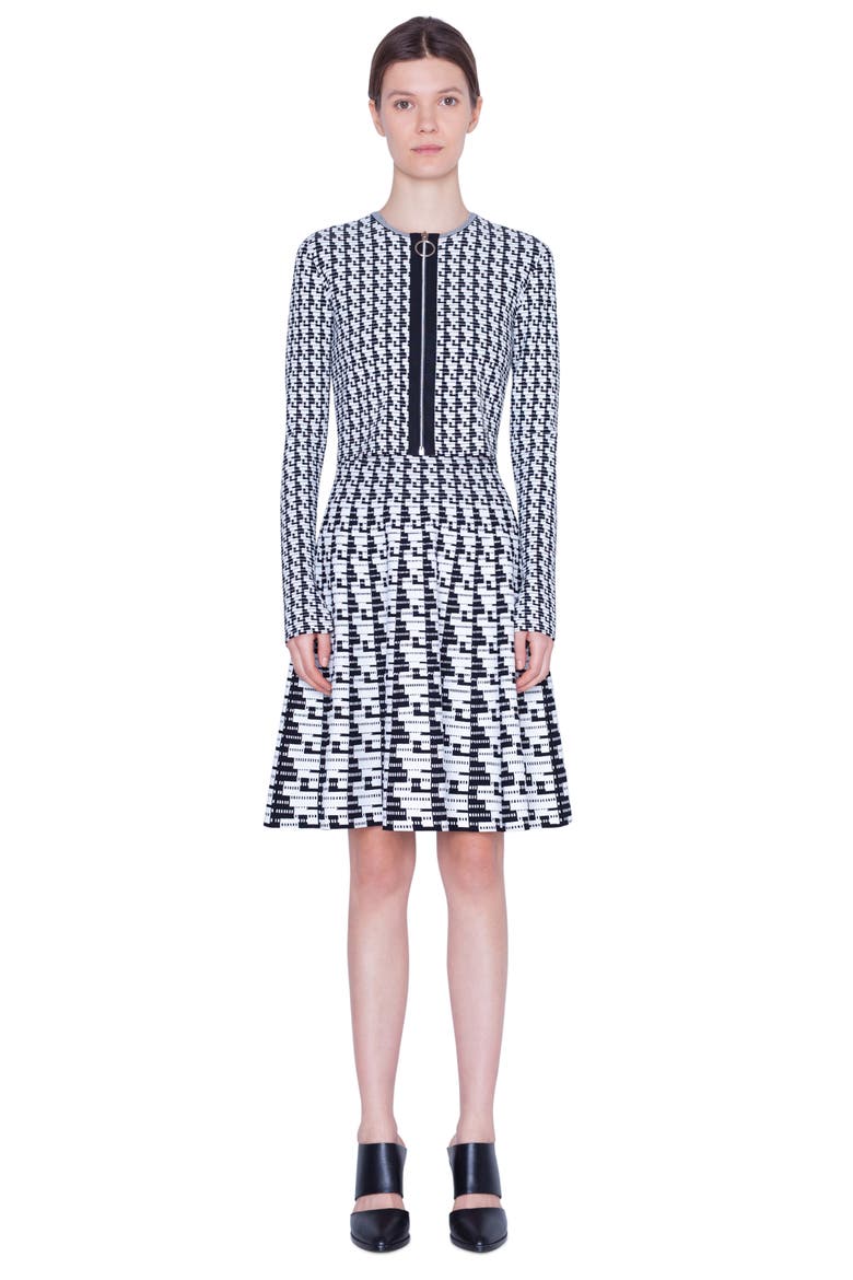 Soundboard Pattern Crop Cardigan, Alternate, color, BLACK/ CREAM