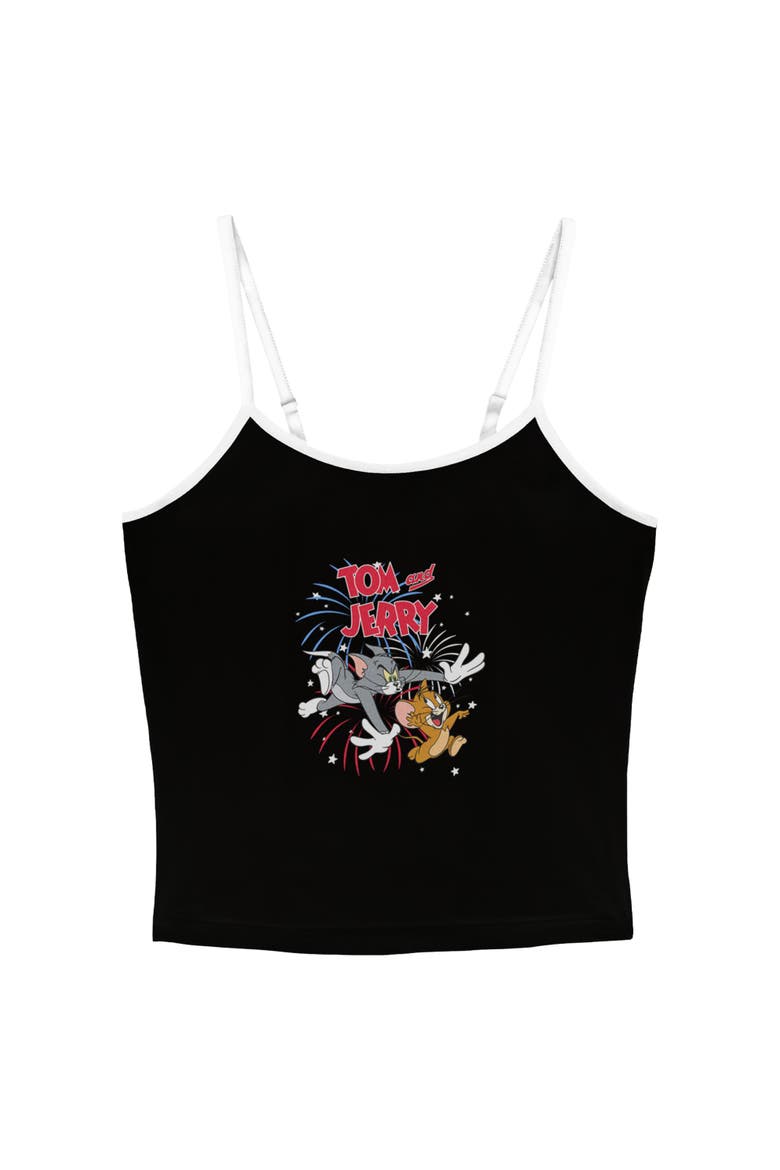 Junior's Tom and Jerry Fireworks Celebration Duo  Tank Top, Main, color, Black