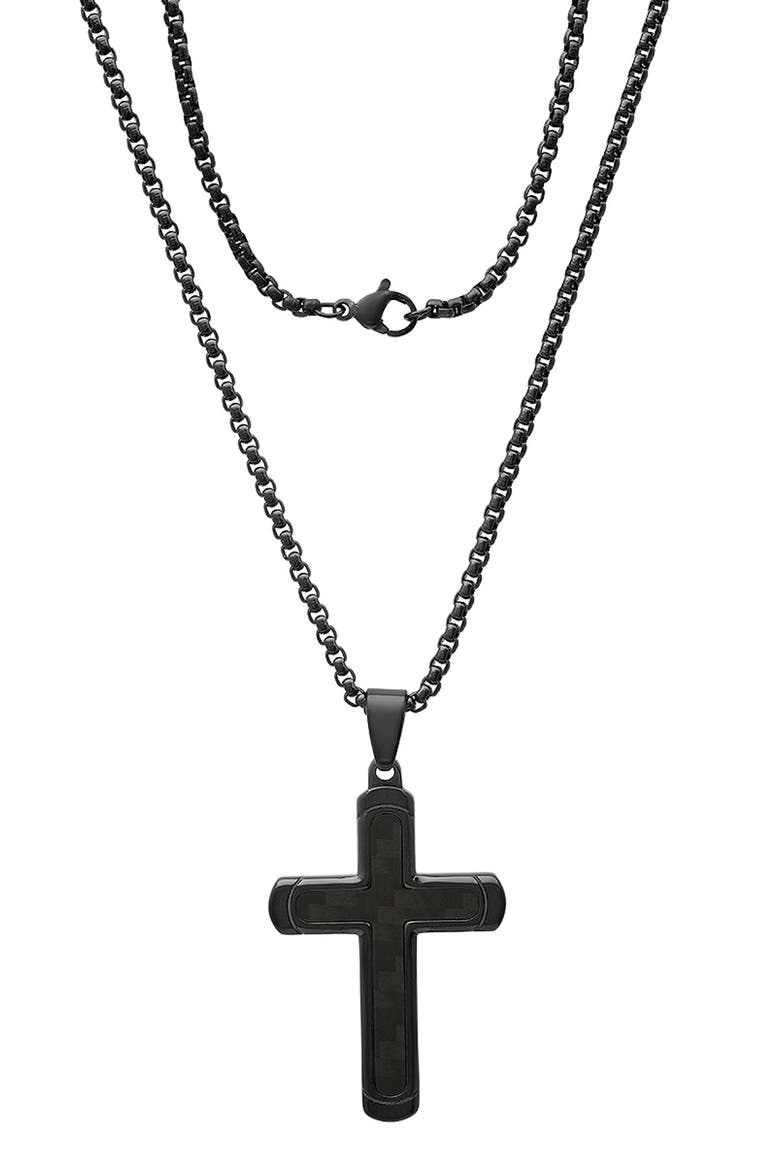Men's Black Stainless Steel Cross Pendant Necklace, Alternate, color, BLACK