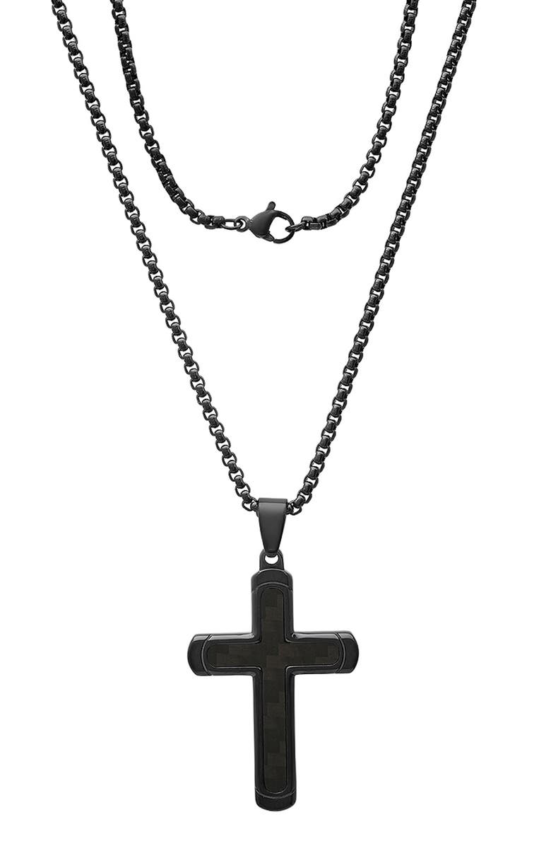HMY JEWELRY Men's Black Stainless Steel Cross Pendant Necklace, Alternate, color, Black