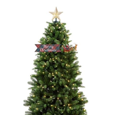 Animated Tree Topper-santa Sleigh With Banner