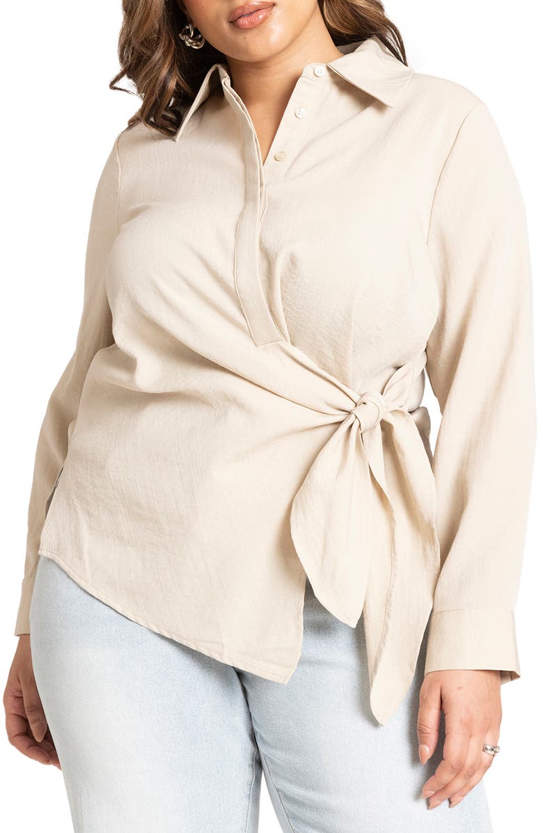 ELOQUII Tie Waist Button-Up Shirt, Main, color, 