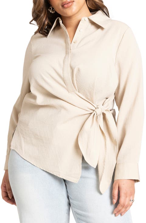 Tie Waist Button-Up Shirt (Plus)