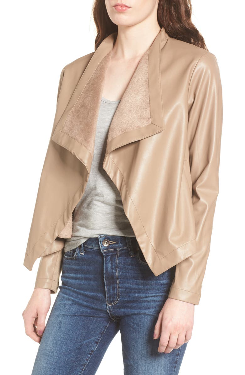 BB Dakota by Steve Madden BB Dakota 'Peppin' Drape Front Faux Leather Jacket, Main, color,