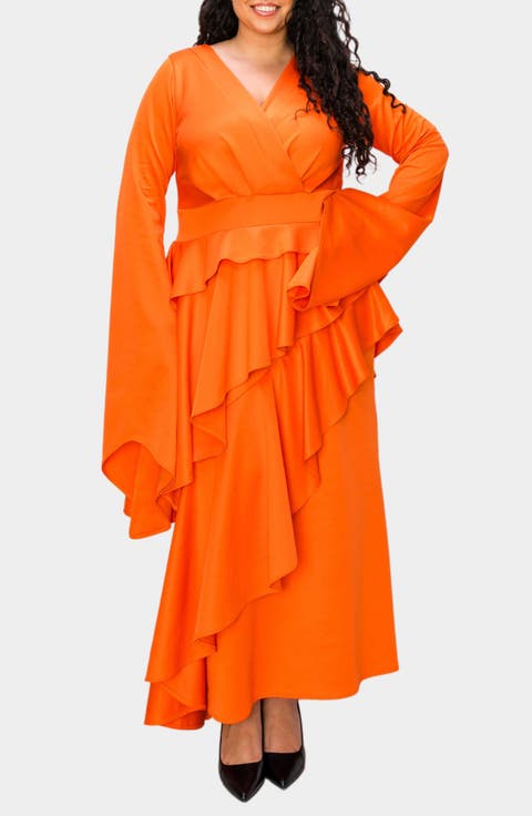 Zeta Ruffled Long Sleeve Drama Dress (Plus)