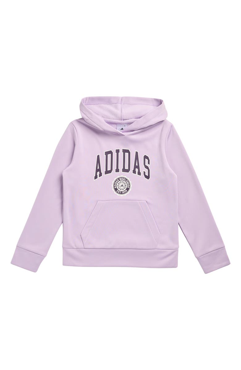 adidas Kids' Logo Fleece Hoodie, Main, color, Plum
